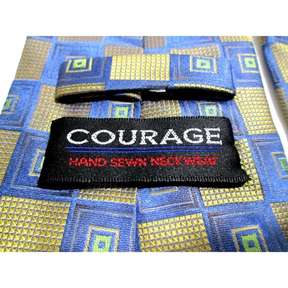 Courage  Multi Color Geometric Silk Classic Wide Necktie Tie Gold/Blue/Green - Picture 3 of 5